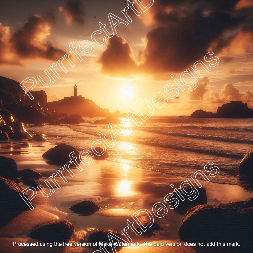 5 つの美しいビーチの夕日のクリップアート、デジタル アートの