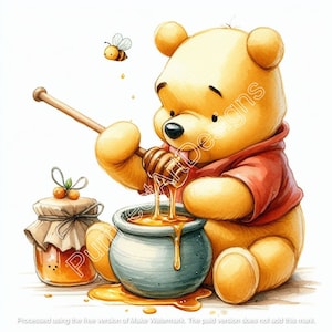 10 cliparts adorables de Winnie l'ourson mangeant du miel, téléchargement art numérique