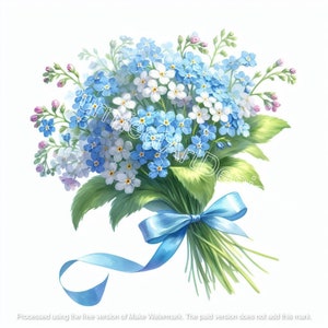 5 hermosos ramos de flores de nomeolvides (clip art, descarga de arte digital)