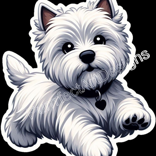 5 Cute West Highland Terrier Pup Clip Art, Digital Art Download