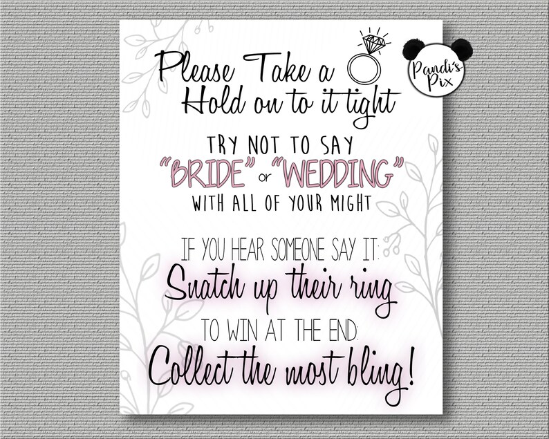 Ring Game Rules Sign Bridal Shower Game 8x10 5x7 Printable Etsy