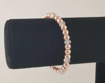 Pink Pearl and Crystal Bead Bracelet
