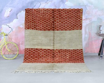 Custom Beni Ourain Moroccan Rug - Brown Red and Beige Honeycomb Pattern, Handwoven Woolm beni ourain rug,  berber rug, moroccan rug, custom