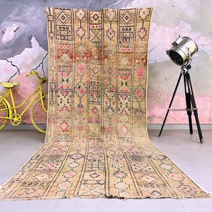 Authentic Moroccan rug 4.6 ft x 11.2 ft- Authentic Moroccan Boujad Rug-Berber tribal rug- Handmade Old Moroccan Rug- Berber carpet 4x11 ft.
