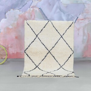 Handmade Moroccan Beni Ourain Wool Rug: 3.5x5 ft, Berber Carpet