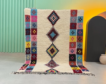 Colorful Moroccan Rug, Beni ourain rugs, Wool Area Carpet, Handwoven Living Room Rug, Boho Decor, Soft & Vibrant, custom size, Free shipping
