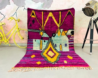 Purple Moroccan Rug 4.3 FT x 6.3 FT - Vintage rug - Antique Morocco Carpet - Old Berber Rug 4x6 ft.