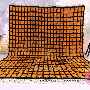 Custom Chess Checker, Moroccan rug, checkered board rug, Beni Ourain rug, Orange Checkerboard rug, Moroccan rug checker Rug.