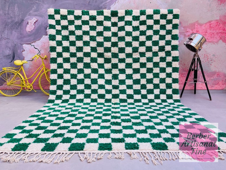 CUSTOM Large Moroccan Green Checkered Area Rug Beni Ourain Etsy
