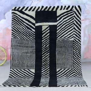 Beni Ourain Moroccan Rug - Handwoven Wool Rug with Bold Black and White Stripes