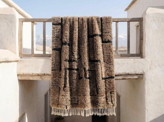 Chocolate Brown Rug , Hand Tufted Wool for Earthy Minimalist Decor