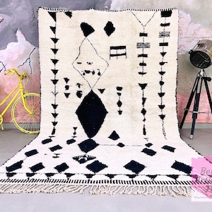 Beni ourain rug - Moroccan rug - Handmade rug - black and white rug - Custom rug - area rug - black rug - Moroccan Berber rug