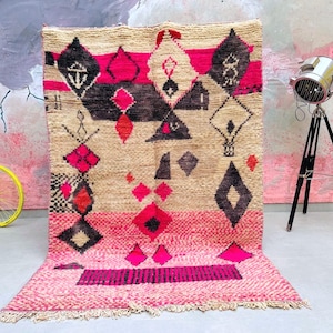 Hot Pink Rug 5x8 | Boujaad Rug | Vintage Moroccan Wool Carpet | Tribal Berber Rug | Ready to Ship Boho Area Rug | Handmade Living Room Decor