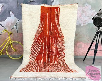 Alfombra naranja quemada / Alfombra personalizada / Alfombra artística de lana hecha a mano / Alfombra bereber abstracta moderna / Alfombra llamativa para sala de estar o entrada