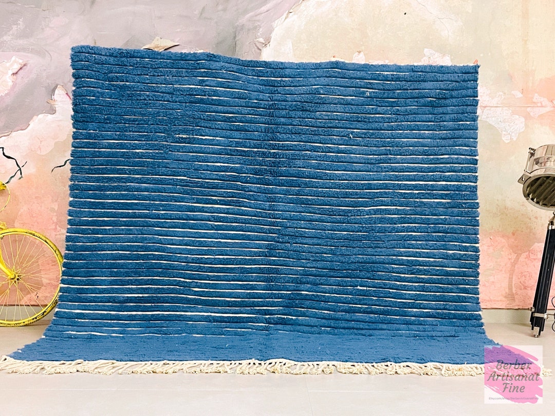 Handmade Gift, Moroccan Blue Rug, 8x8 FT, Tufted Rug, Rugs for Living ...