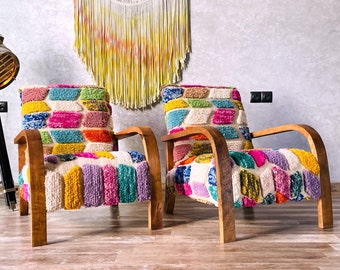 2 Vibrant Mid-Century Modern Lounge Chairs with , Custom chairs, Accent for Various Home Decor Styles
