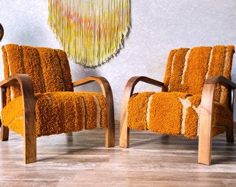 Custom Moroccan Lounge Chair - custom Handcrafted Moroccan Colors - Mid-Century Wooden Chair with Handmade Textured Cushions - made to order
