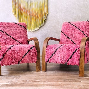 Set of 2 Mid century armchair - Retro lounge chair - modern chair - relax vintage style chair - Handmade walnut wood and wool rug chair