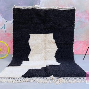 White Black Rug |  Handmade Rug | Moroccan Carpet | Beni Ourain Rug |  Beni Ourain rug | Wool Rug