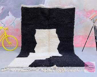 White Black Rug |  Handmade Rug | Moroccan Carpet | Beni Ourain Rug |  Beni Ourain rug | Wool Rug