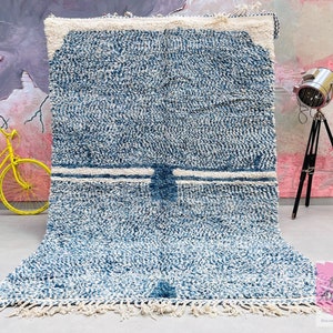 Blue Rug | Wool Textured Rug | Handmade Geometric Rug | Bohemian rug | Living Room Rug | Christmas Gift | Handwoven Moroccan Rug