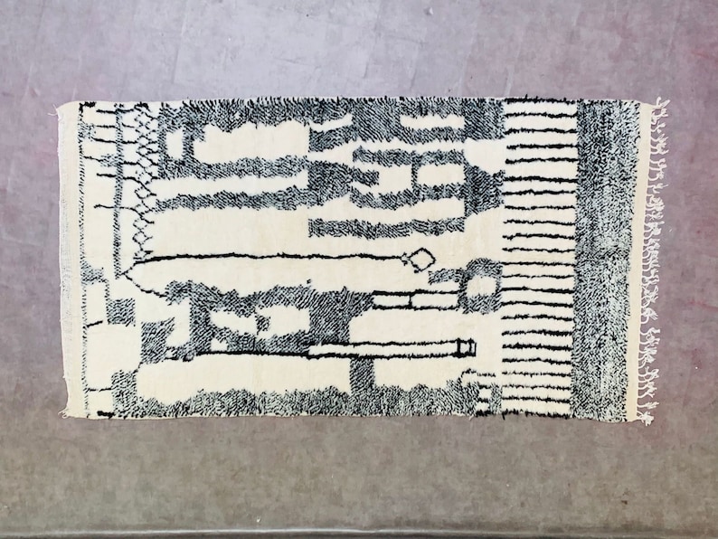 SKRÄDDARSYDD Azilal-matta - Ny berberdesign Handknuten marockansk ullmatta - Vit och bärnstensberbermatta - FRI FRAKT bild 1