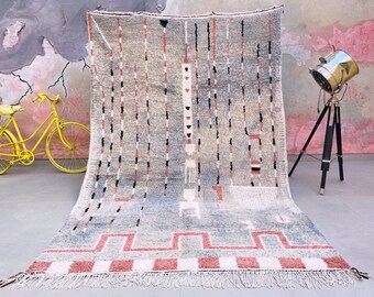 Moroccan rug 6x10 ft, azilal rug, antique berber rug, pink persian rug, white moroccan rug, oriental rug