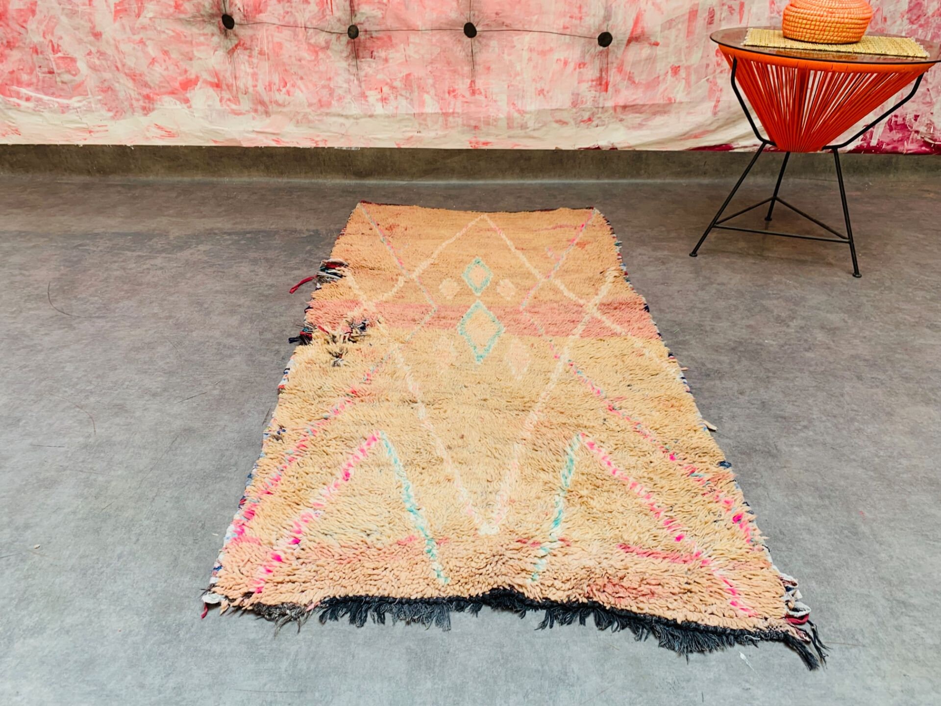 Grand Tapis Berbère Vintage – Tissé Main – Laine Et Lin – Maroc – 280 X 114 Cm – Années 60