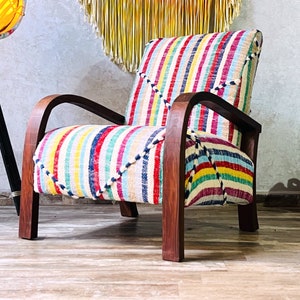 Bright Striped Mid-Century Modern Lounge Chair - Personalized Accent Chair - Exceptional Gift for Home & Wedding.
