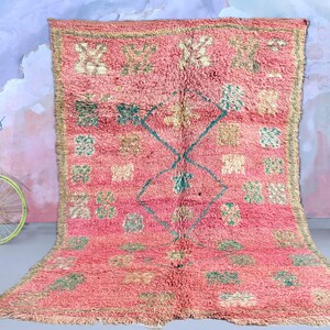 Vintage Moroccan Rug 5x9 ft | Soft Pink Berber Carpet | Handmade Wool Boho Rug | Living Room Shag Area Rug | Tribal Bohemian Decor