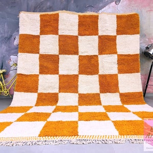 Custom Chess Checker Moroccan rug checkered board rug Beni Ourain rug Orange white Checkerboard rug Moroccan rug checker Rug