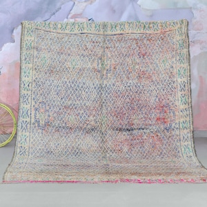 Vintage Moroccan Rug 7x9 - Old Boujad carpet - Faded Pastel Beni M&#39;Guild Carpet - Handwoven Boho Wool Rug - Large Tribal Area Rug