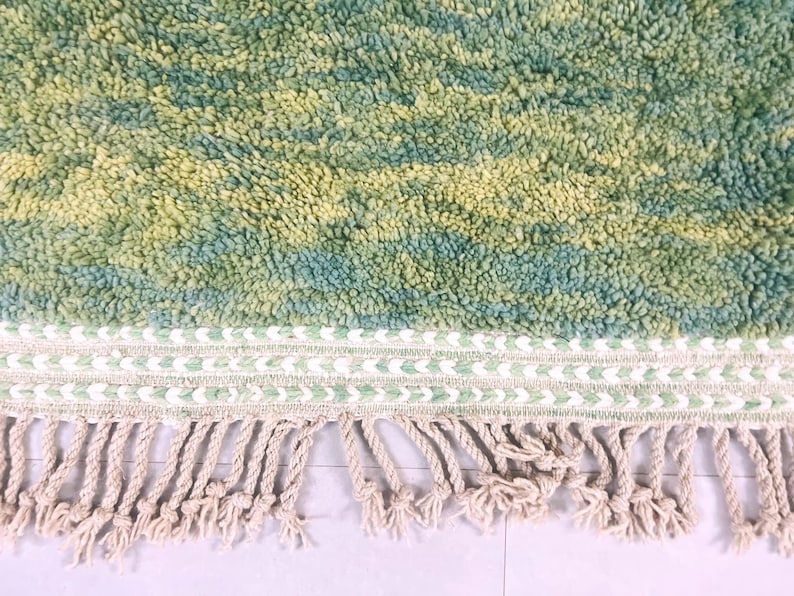 Zoomed-in shot of rug border with braided trim and subtle pattern – Berber wool rug with ethnic flair