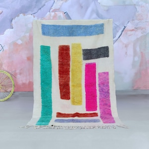 Colorful Beni Ourain Moroccan Rug - Geometric Handwoven Wool Rug, moroccan rug, Berber rug, tufted rug, beni rug, wool rug