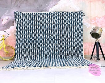 Handmade Blue Beni Ourain Rug: Moroccan Berber Wool Area Rug