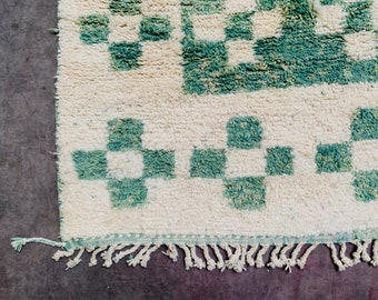 Handmade Sage Green Moroccan Rug – Berber Wool Checker Rug, Boho Area Carpet