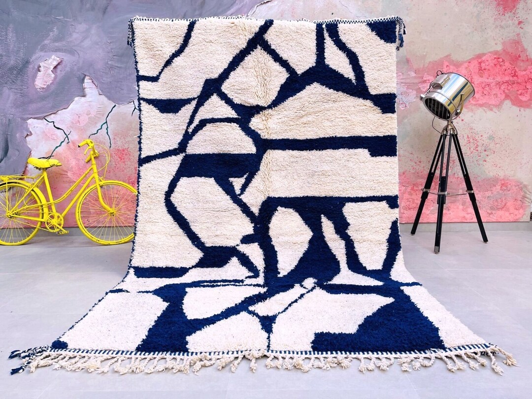 Liquidation, Handmade Rug, Bleu and White Rug, Abstract Rug, Handwoven