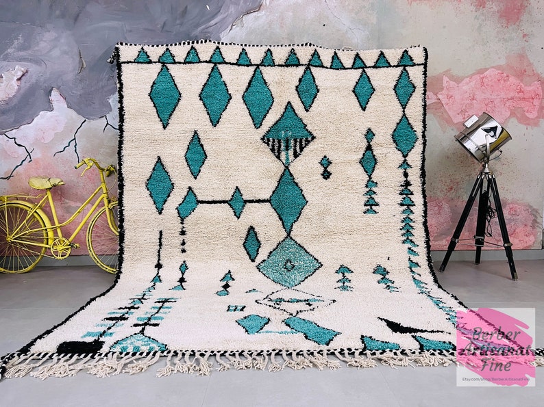 Alfombra marroquí anudada a mano alfombra Beni ourain alfombra bereber de lana alfombra personalizada alfombra hecha a mano lana de cordero genuina imagen 2