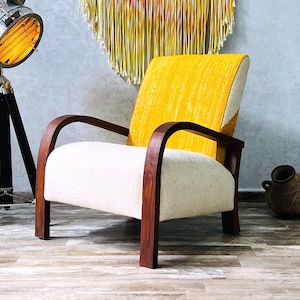 Bright Striped Mid-Century Modern Lounge Chair - Personalized Accent Chair - Exceptional Gift for Home & Wedding.