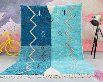 Handmade Wool Berber Rug: Modern Beni Ourain Style, Turquoise Teal Boho Area Rug