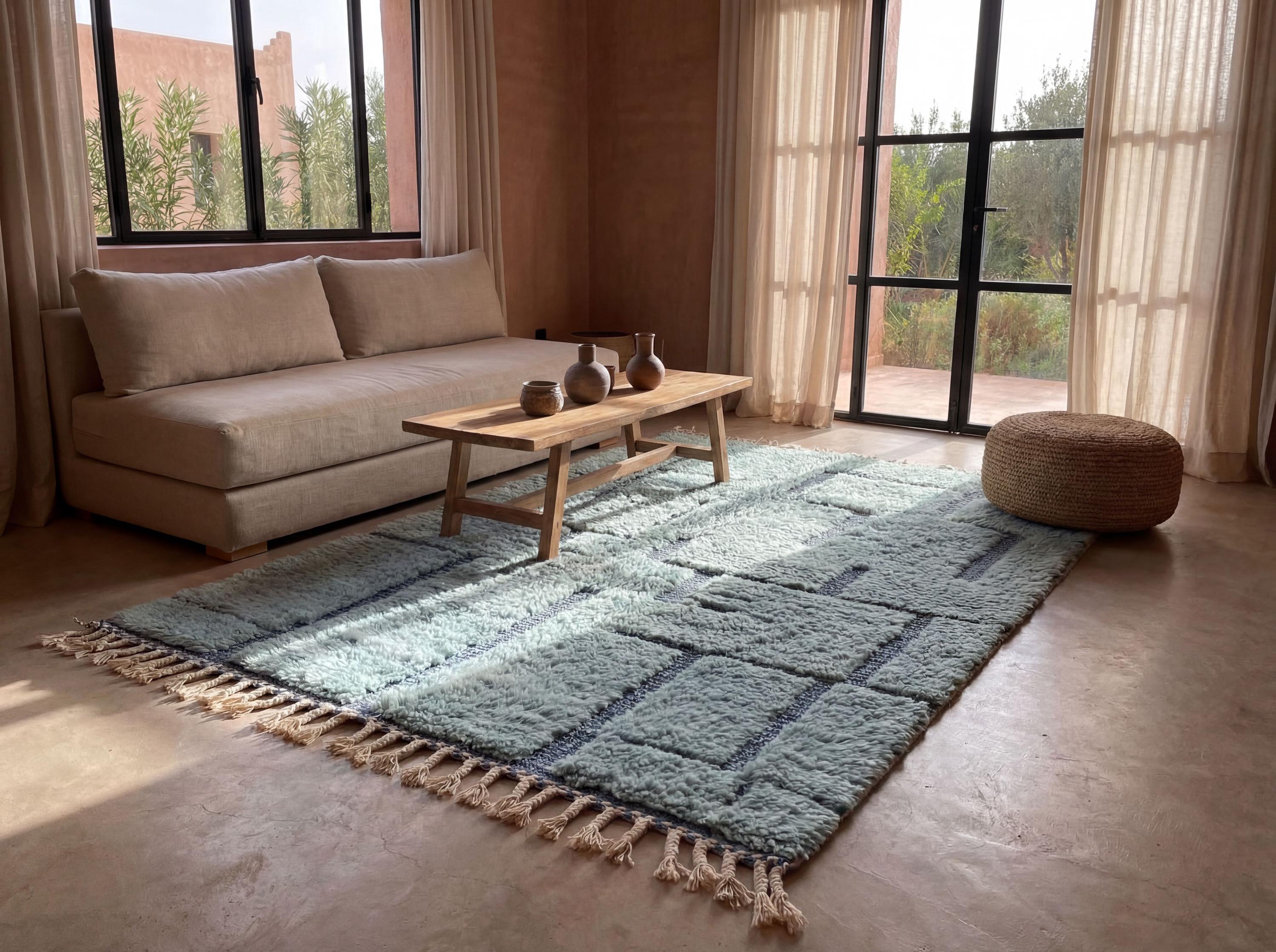 Buy Light Blue Moroccan Rug – Handwoven Beni Ourain Wool Shag With
