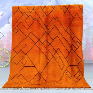 Handmade Orange Moroccan Mrirt Rug – Customizable Size – Geometric Pattern – Soft Wool – Boho Chic Decor