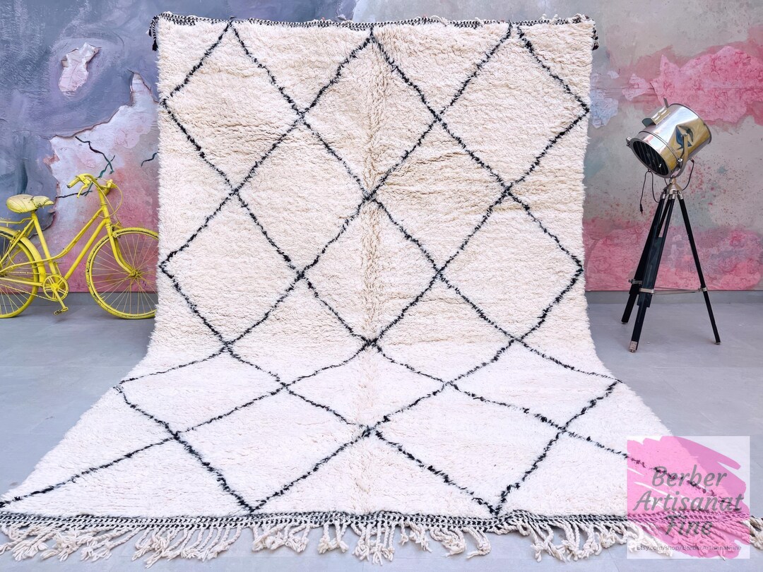 Beni Ourain Rug, Ivory Moroccan Wool Rugs, Handwoven Shag Carpet ...