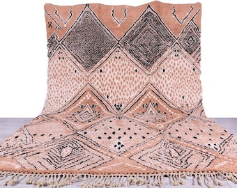 Tappeto Beni Ourain unico - Nuovo design berbero Tappeto marocchino annodato a mano in lana - Tappeto berbero bianco e nero - SPEDIZIONE GRATUITA