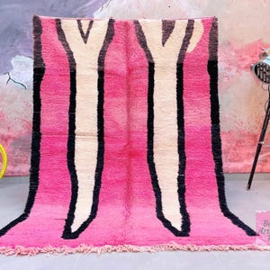 Pink Moroccan Rug, Custom Wool Carpet, Beni ourain rugs, Handmade Living Room Decor, Bold Boho Area Rug,