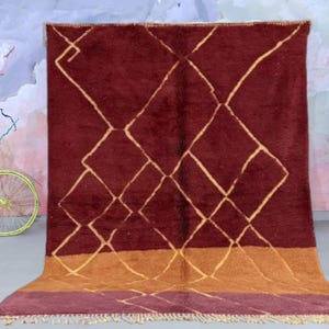 Moroccan Burgundy Rug, Beni ourain rugs, Wool Area Rug, Handwoven Carpet, Boho Geometric Style, Living Room Decor, custom size