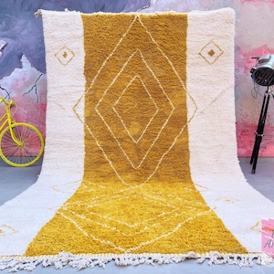 Beni Ourain rug 8x12 FT, Style Moroccan Rug , Custom Beni Ourain rug , Handmade Moroccan rug , Yellow Moroccan Rug, Soft wool rug