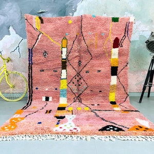 Authentic Moroccan Rug, Vibrant Beni Ourain Rug, Azilal rug, Bright Colored Rug, Abstract Carpet, Handmade Rug, Bohemian Rug, Tapis Marocain