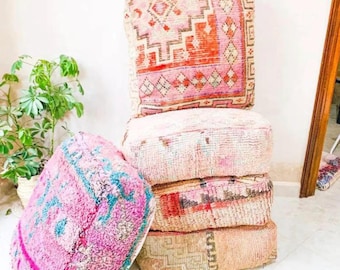 Multiple Pouf Options, Moroccan Kilim Pouf, Floor Pouf, Vintage Moroccan Ottoman, Square Pouf, Yoga Meditation Cushion.