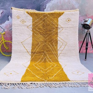 Mustard and Ivory Rug | Wool Carpet | beni ourain rug | morocco berber rug | hand knotted wool rug | moroccan area rug